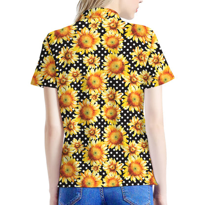 Watercolor Polka Dot Sunflower Print Women's Polo Shirt