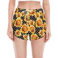 Watercolor Polka Dot Sunflower Print Women's Split Running Shorts