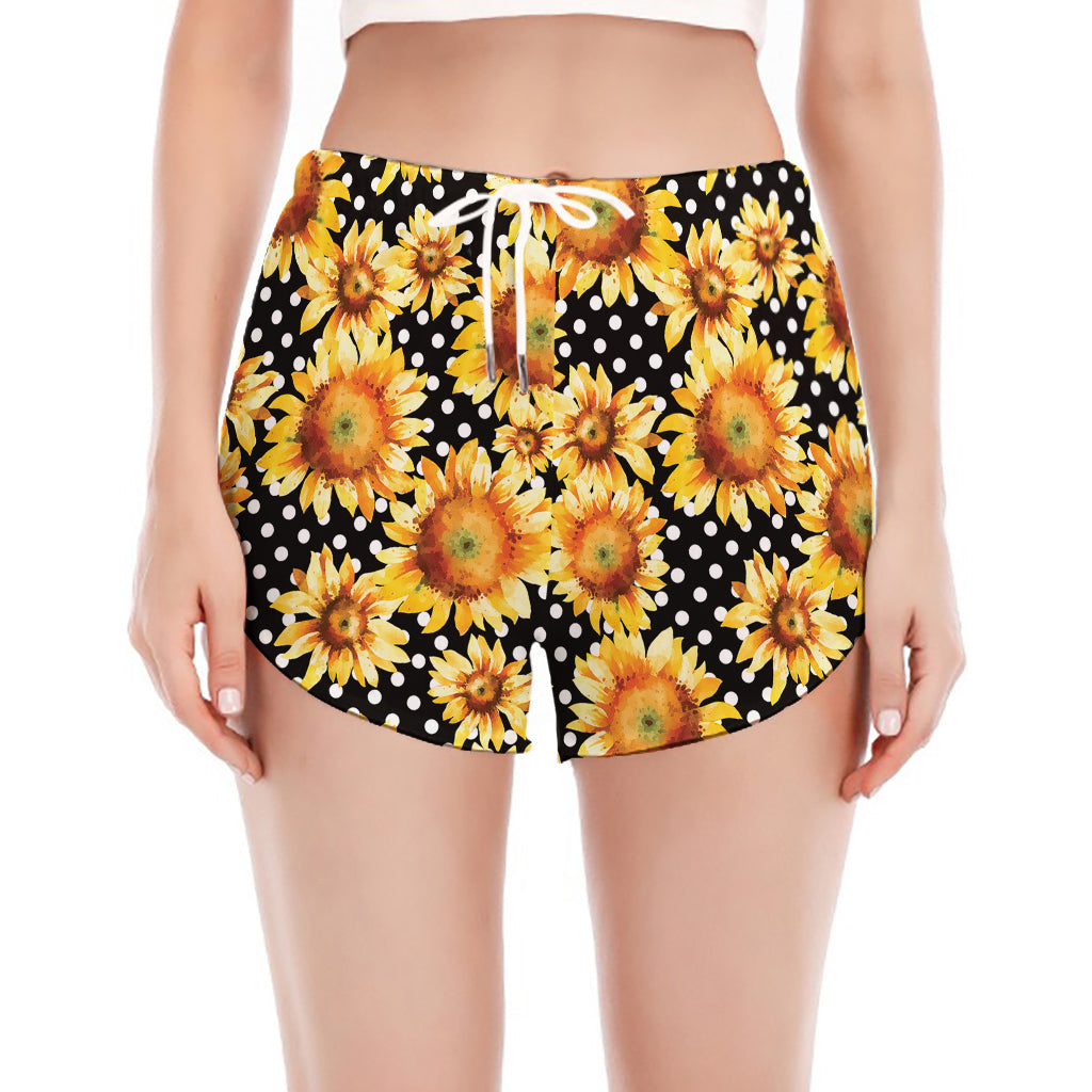 Watercolor Polka Dot Sunflower Print Women's Split Running Shorts