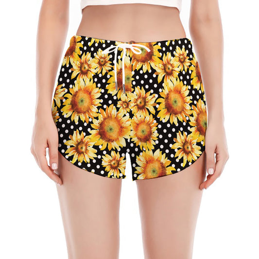 Watercolor Polka Dot Sunflower Print Women's Split Running Shorts