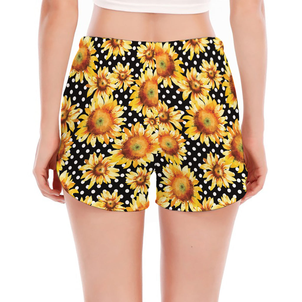 Watercolor Polka Dot Sunflower Print Women's Split Running Shorts