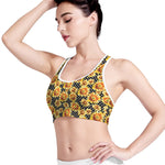 Watercolor Polka Dot Sunflower Print Women's Sports Bra