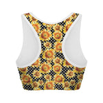 Watercolor Polka Dot Sunflower Print Women's Sports Bra