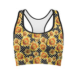 Watercolor Polka Dot Sunflower Print Women's Sports Bra