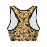 Watercolor Polka Dot Sunflower Print Women's Sports Bra