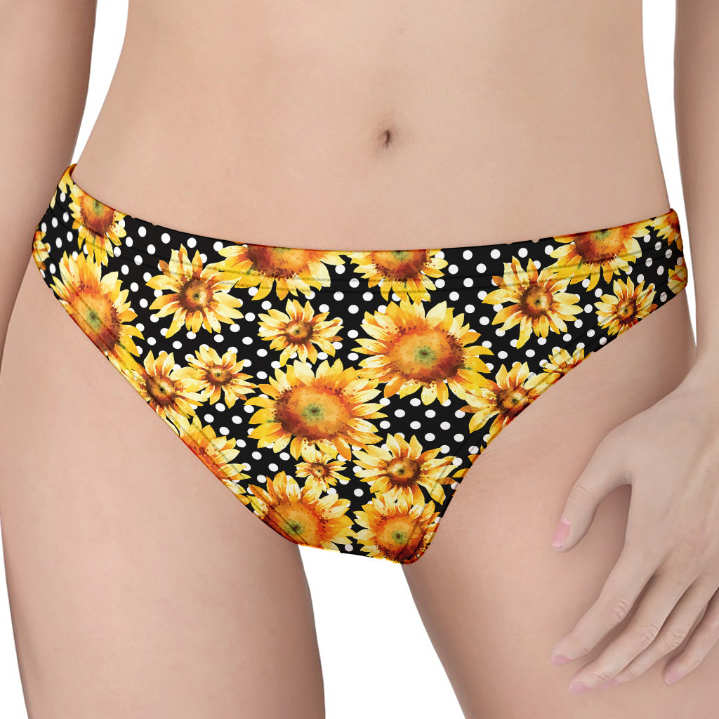 Watercolor Polka Dot Sunflower Print Women's Thong