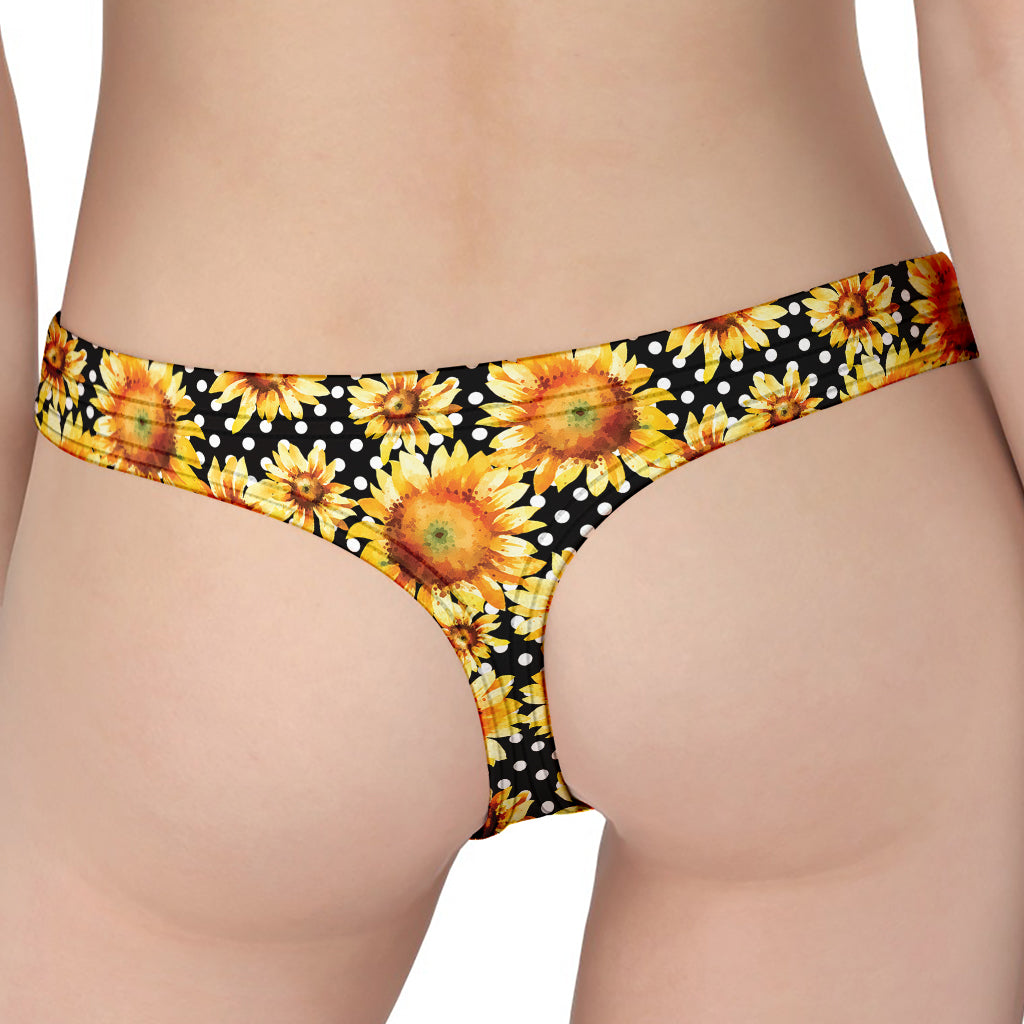 Watercolor Polka Dot Sunflower Print Women's Thong