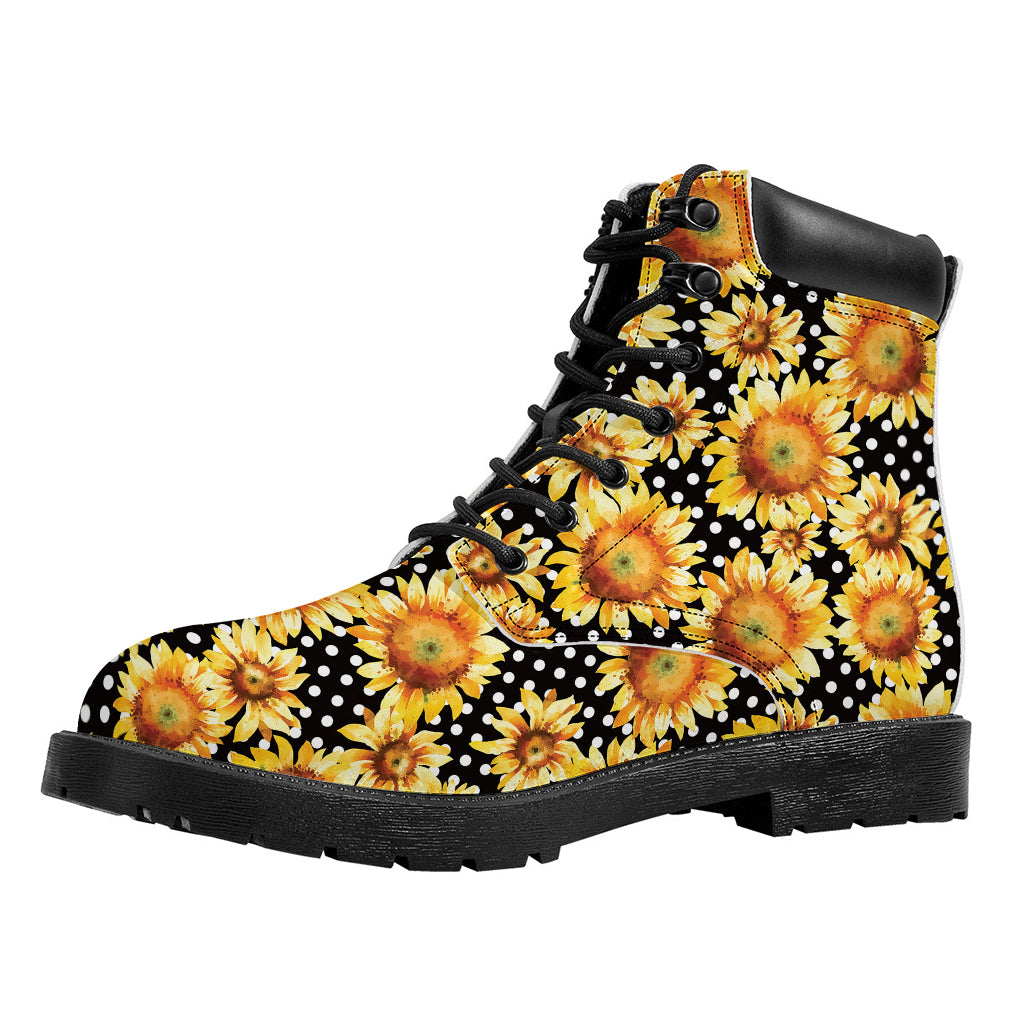 Watercolor Polka Dot Sunflower Print Work Boots