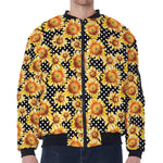 Watercolor Polka Dot Sunflower Print Zip Sleeve Bomber Jacket