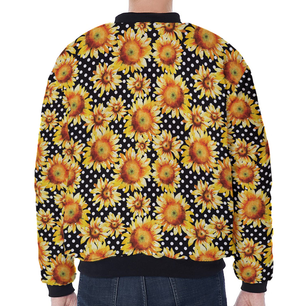 Watercolor Polka Dot Sunflower Print Zip Sleeve Bomber Jacket