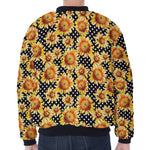 Watercolor Polka Dot Sunflower Print Zip Sleeve Bomber Jacket