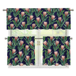 Watercolor Protea Pattern Print 3 Piece Kitchen Curtains