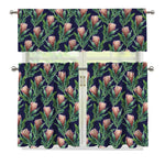 Watercolor Protea Pattern Print 3 Piece Kitchen Curtains