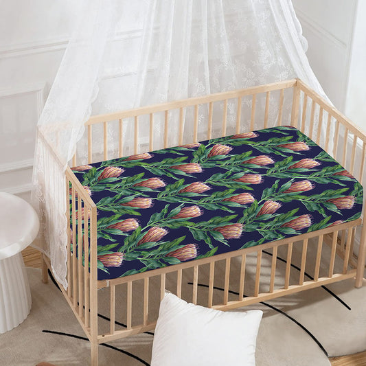 Watercolor Protea Pattern Print Baby Crib Sheet