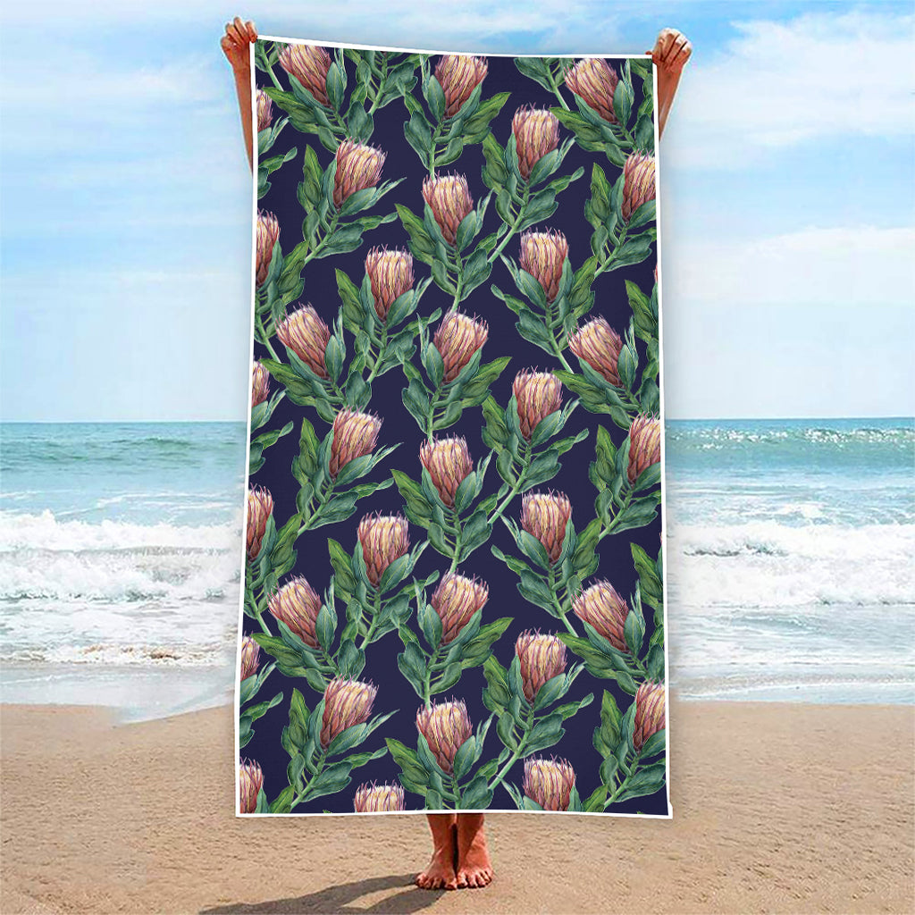 Watercolor Protea Pattern Print Beach Towel