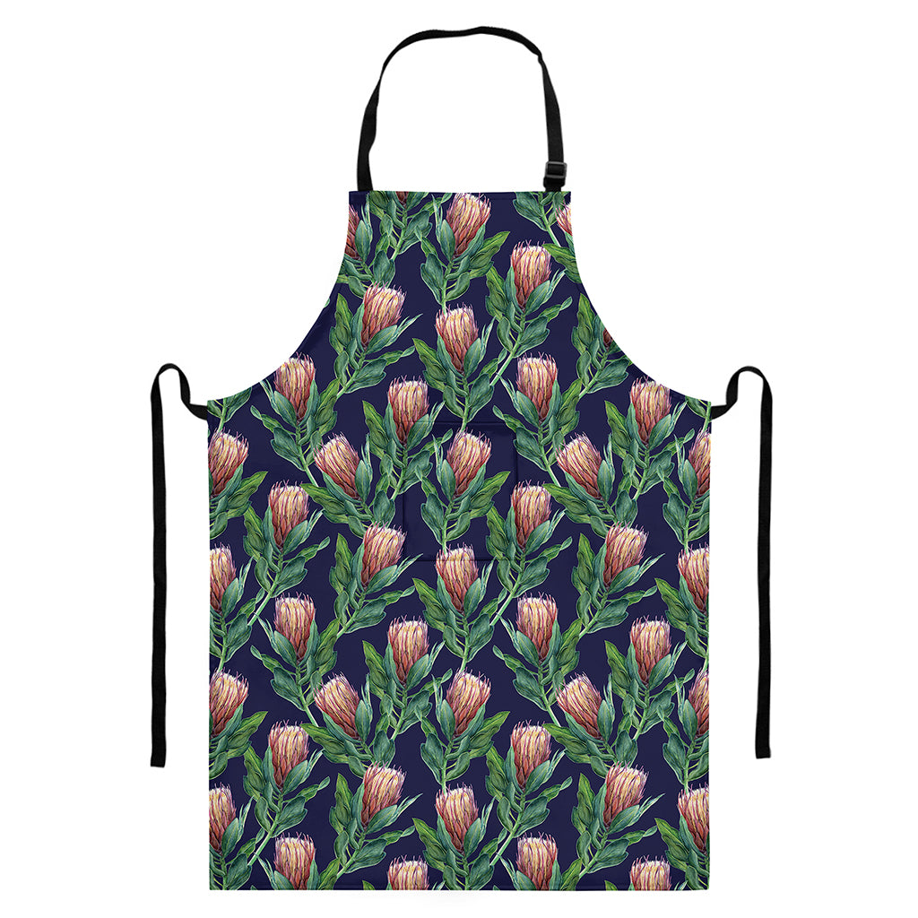 Watercolor Protea Pattern Print Bib Apron With Pocket