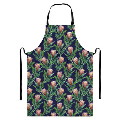 Watercolor Protea Pattern Print Bib Apron With Pocket