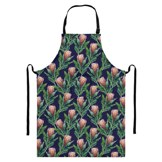 Watercolor Protea Pattern Print Bib Apron With Pocket