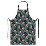 Watercolor Protea Pattern Print Bib Apron With Pocket
