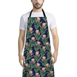 Watercolor Protea Pattern Print Bib Apron With Pocket