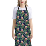 Watercolor Protea Pattern Print Bib Apron With Pocket