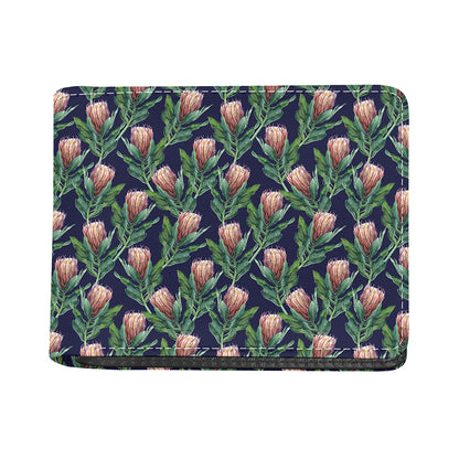 Watercolor Protea Pattern Print Bifold Wallet