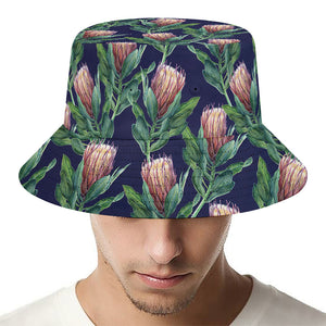 Watercolor Protea Pattern Print Bucket Hat