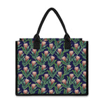 Watercolor Protea Pattern Print Canvas Tote Bag