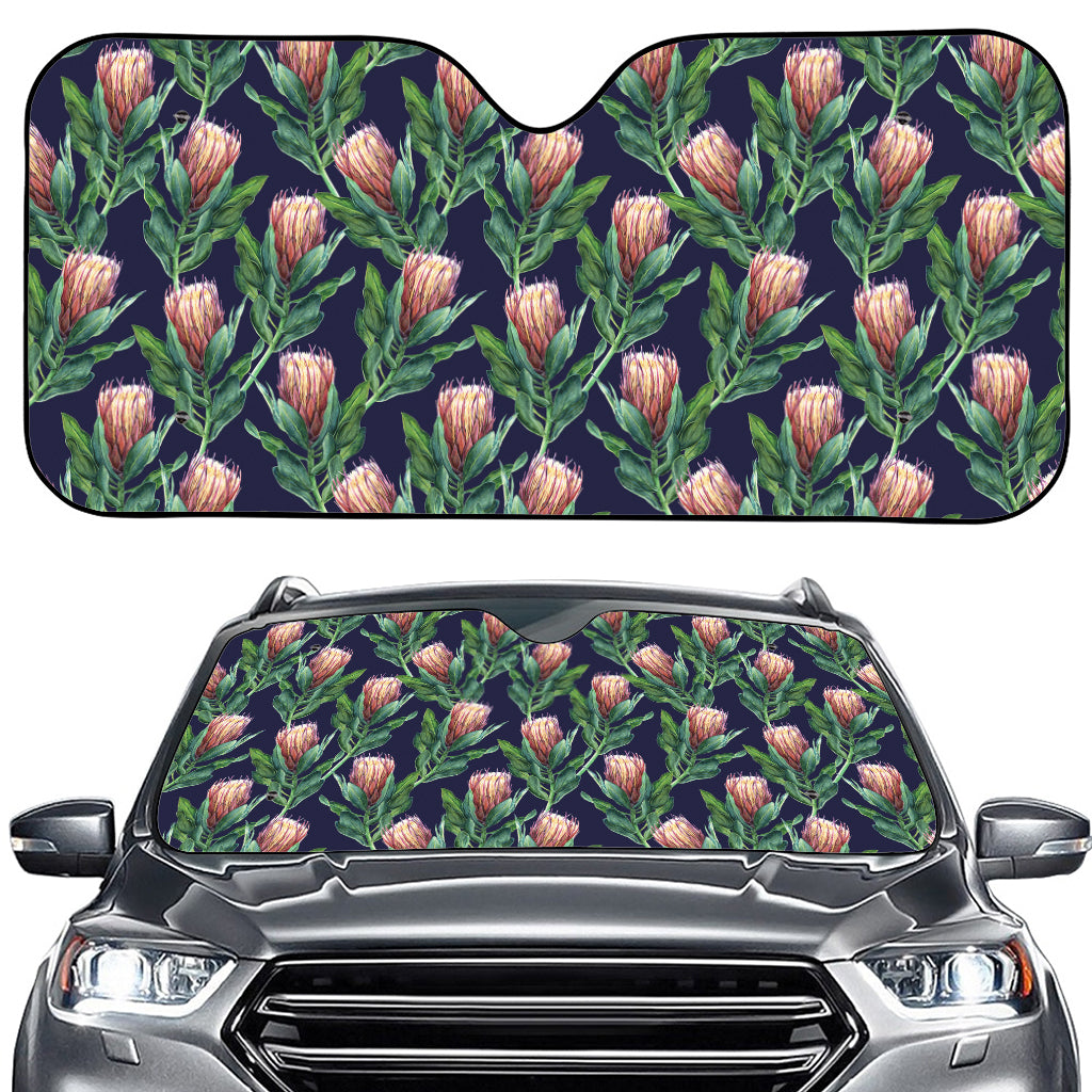 Watercolor Protea Pattern Print Car Windshield Sun Shade