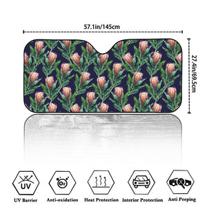 Watercolor Protea Pattern Print Car Windshield Sun Shade