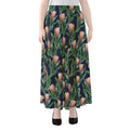Watercolor Protea Pattern Print Chiffon Maxi Skirt