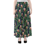 Watercolor Protea Pattern Print Chiffon Maxi Skirt