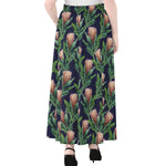 Watercolor Protea Pattern Print Chiffon Maxi Skirt