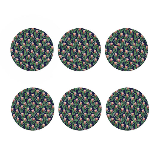Watercolor Protea Pattern Print Coaster Set