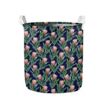 Watercolor Protea Pattern Print Collapsible Laundry Basket