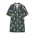 Watercolor Protea Pattern Print Cotton Hawaiian Shirt