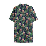 Watercolor Protea Pattern Print Cotton Hawaiian Shirt