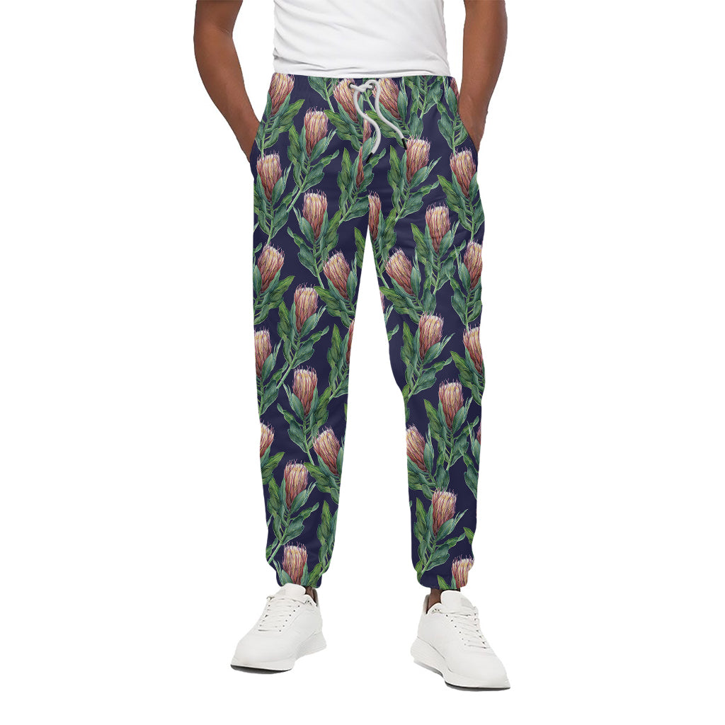 Watercolor Protea Pattern Print Cotton Pants