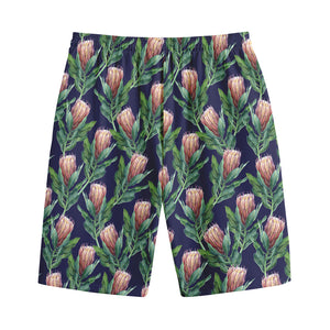 Watercolor Protea Pattern Print Cotton Shorts