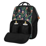 Watercolor Protea Pattern Print Diaper Bag