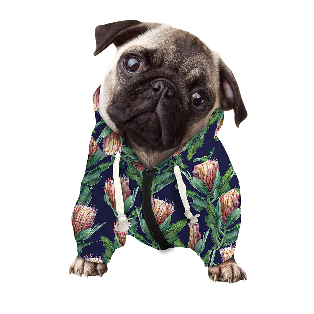 Watercolor Protea Pattern Print Dog Zip Up Hoodie