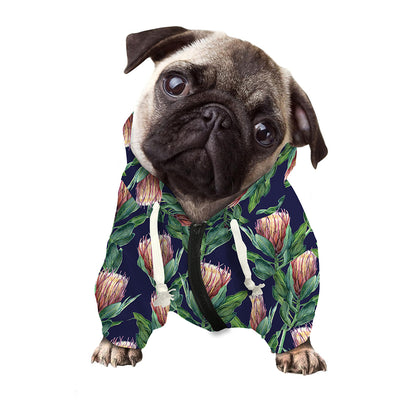 Watercolor Protea Pattern Print Dog Zip Up Hoodie