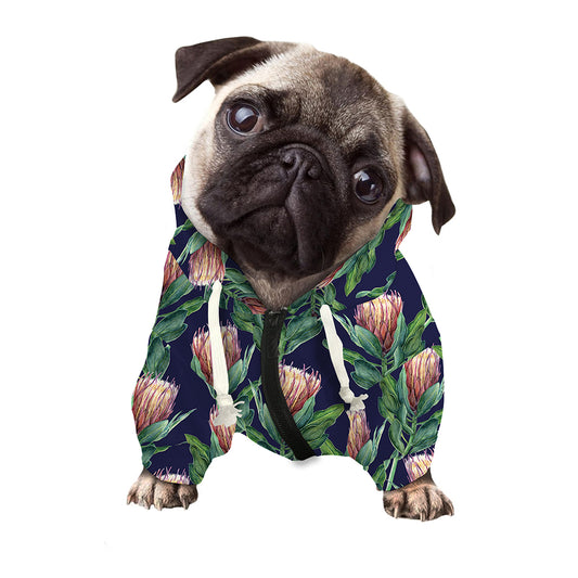 Watercolor Protea Pattern Print Dog Zip Up Hoodie