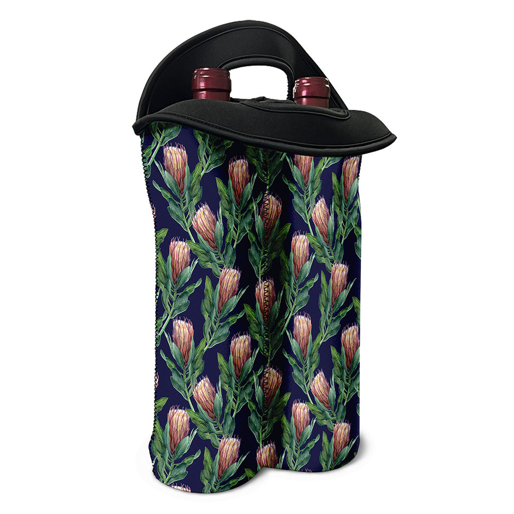 Watercolor Protea Pattern Print Double Neoprene Wine Tote