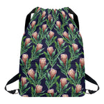 Watercolor Protea Pattern Print Drawstring Backpack