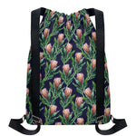 Watercolor Protea Pattern Print Drawstring Backpack