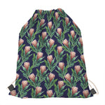 Watercolor Protea Pattern Print Drawstring Bag