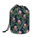 Watercolor Protea Pattern Print Drawstring Makeup Bag