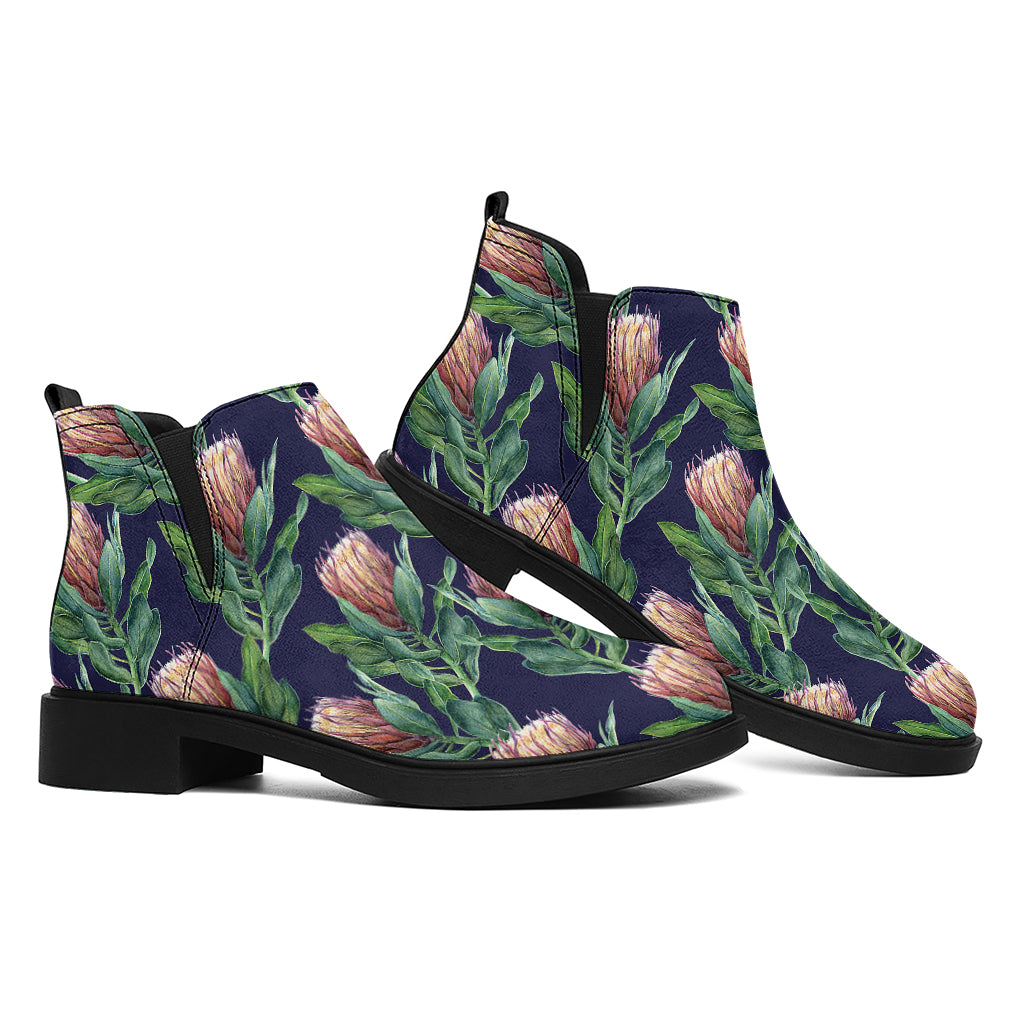 Watercolor Protea Pattern Print Flat Ankle Boots