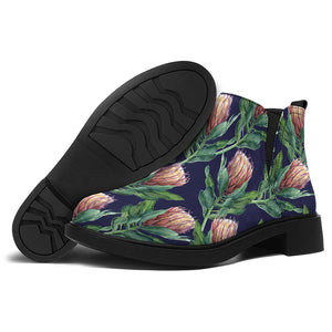 Watercolor Protea Pattern Print Flat Ankle Boots